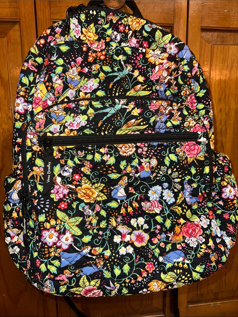 Vera Bradley x Disney Black Floral Quilted Backpack with Multicolor Blooms